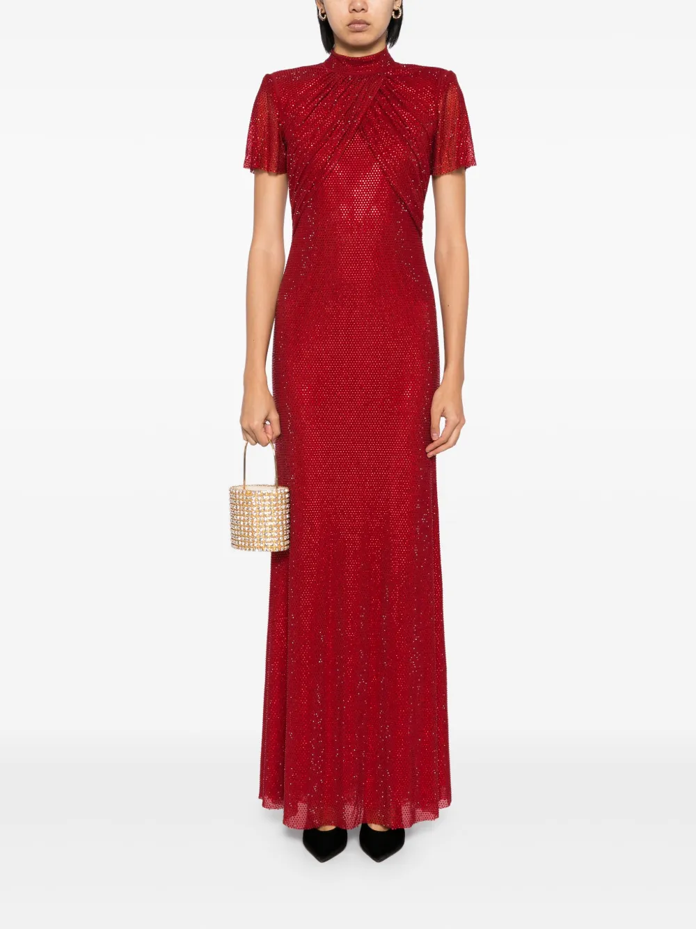 Self-Portrait Midi-jurk met afwerking van stras - Rood