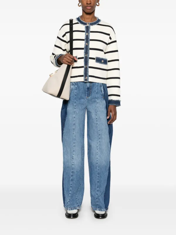 【SANDRO】High Rise Contrast Panel Jeans in Blue Jean Jeans with contrasting panels blue For Women | Sandro Paris