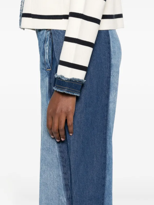 【SANDRO】High Rise Contrast Panel Jeans in Blue Jean Jeans with contrasting panels blue For Women | Sandro Paris