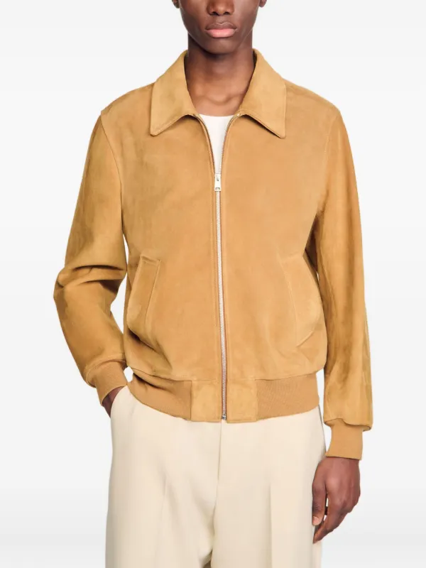 SANDRO Suede Bomber Jacket Brown FARFETCH BE