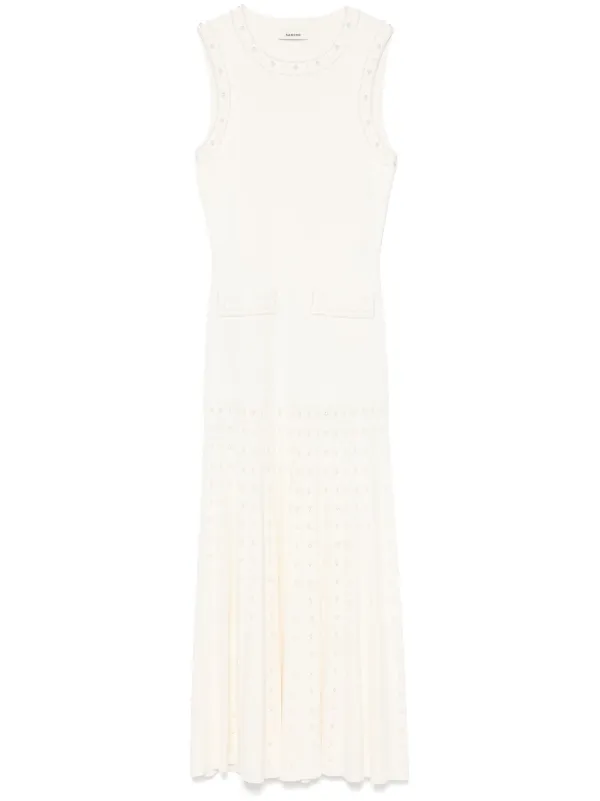 ＊人気＊ SANDRO  スタッズ付きニットマキシドレス Knit maxi dress with studs black / gray For Women | Sandro Paris