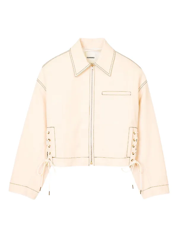 SANDRO Veste En Jean à Détail De Laçage Tons Neutres FARFETCH TN