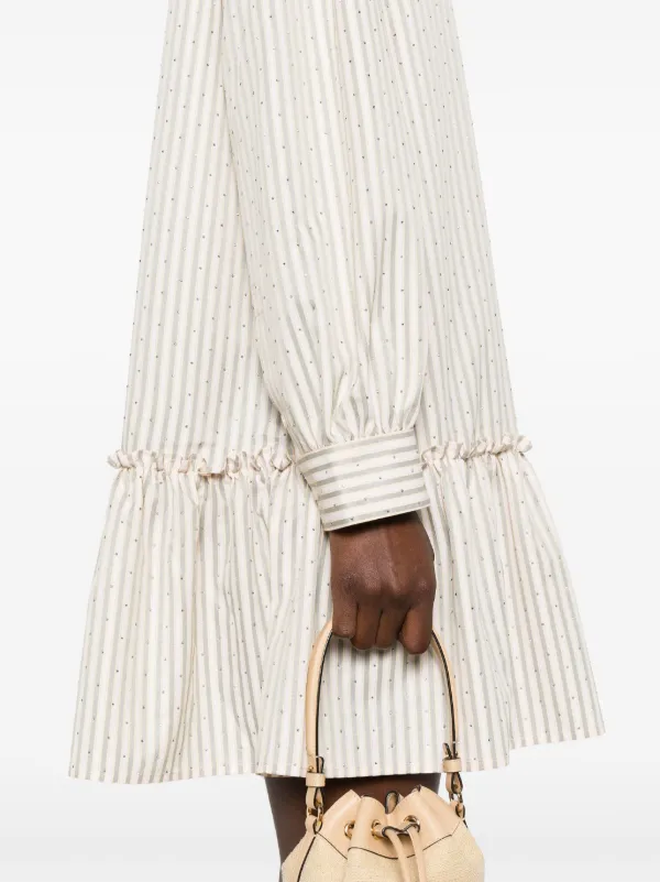 【SANDRO】Rhinestone Striped Shirt Dress SANDRO rhinestone-embellished Striped Shirt Dress | Green