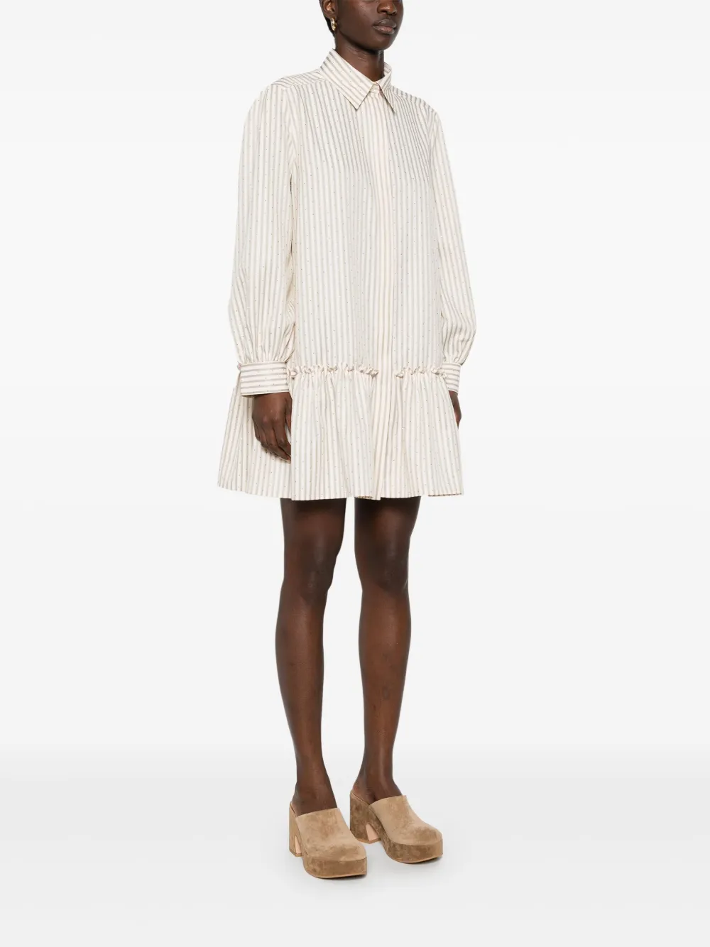 SANDRO rhinestone-embellished striped shirt dress