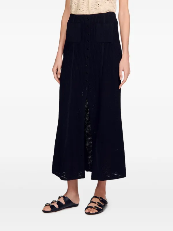 フランス発 Sandro 上品ラインがきれい! ニット マキシ スカート SANDRO ニット マキシスカート | ブラック | FARFETCH JP