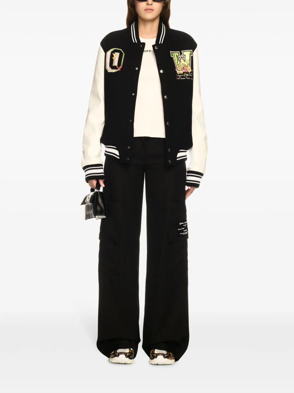 Off-White Bomberjack met geborduurde bloemen - Zwart