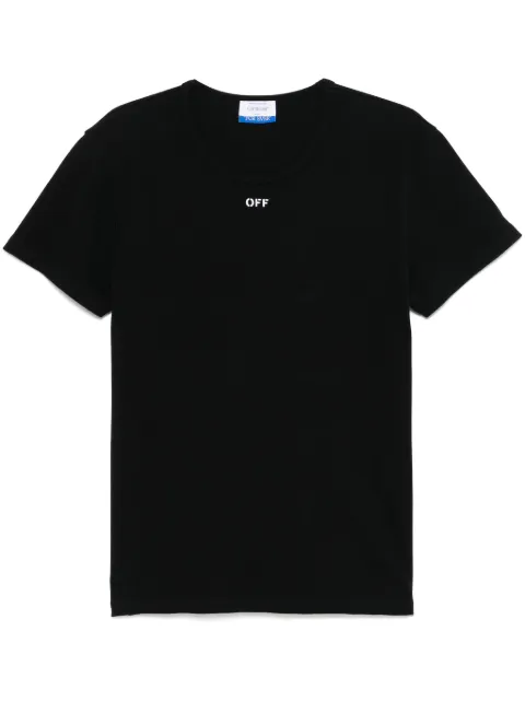 Off-White Geripptes T-Shirt mit Off-Stamp-Print