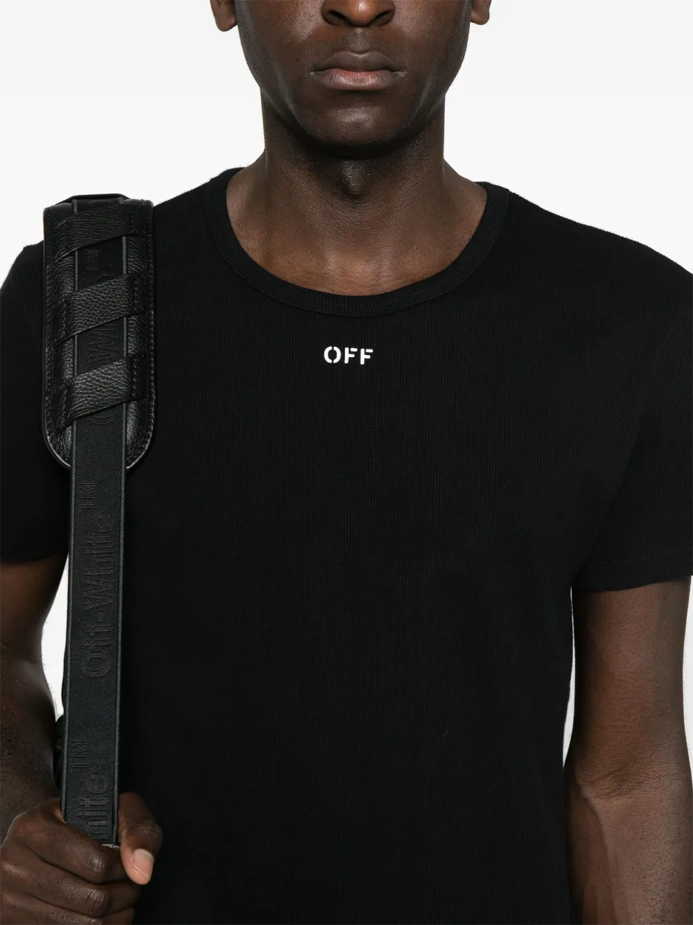 Off-white Black Cotton T-shirt With White Logo Printed On The Front In Black