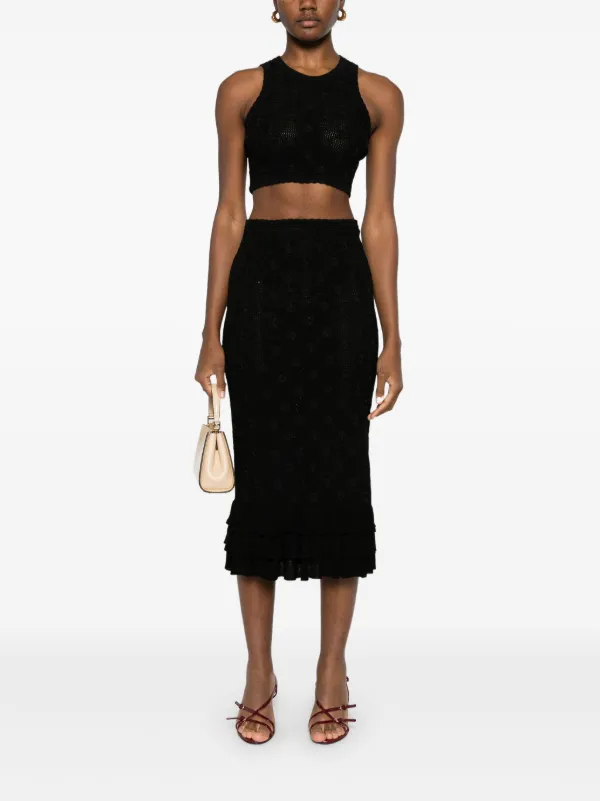 SANDRO Jupe mi-longue à Fleurs Brodées Noir FARFETCH TN