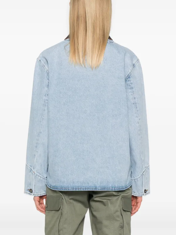 SANDRO contrasting-collar Denim Jacket | Blue | FARFETCH JO