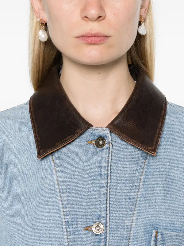 【海外限定】Sandroジャケット☆Contrast-Collar Cropped Stretc Peter Pan collar cropped jacket black / gray For Women