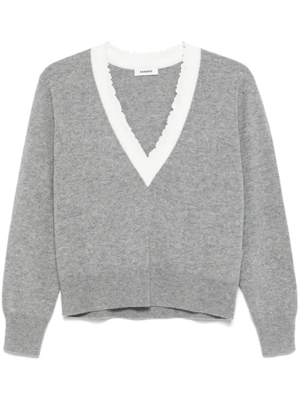 【sandro paris】Vネック ニット SANDRO V-neck Sweater | Grey | FARFETCH