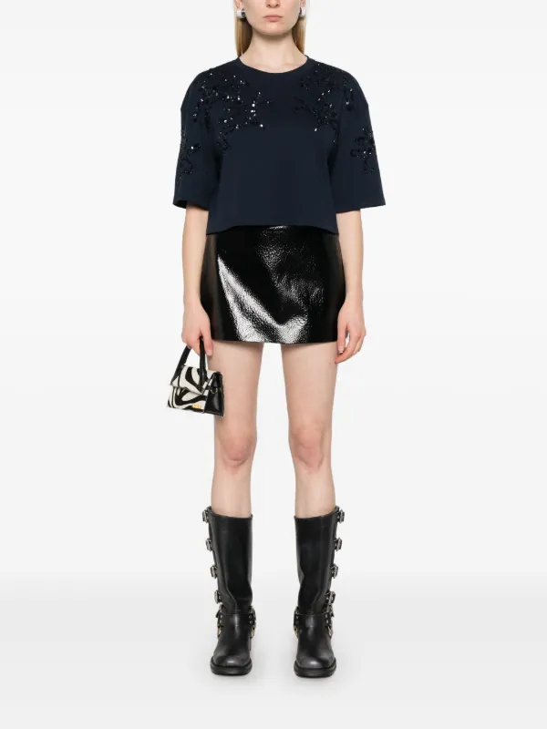 ＊人気＊ SANDRO  ラインストーンクロップドTシャツ Rhinestone cropped T-shirt black / gray For Women | Sandro Paris