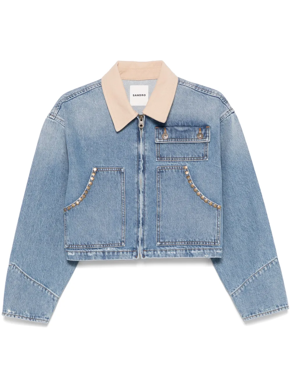 SANDRO Denim jack Blauw