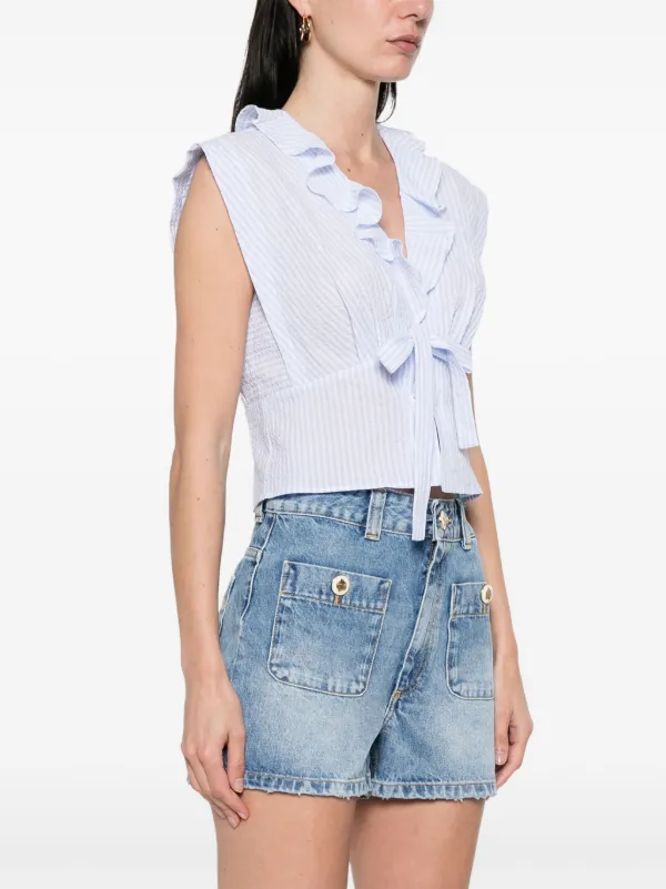 関税・送料込み!【国内発送】SANDRO Striped Crop トップス SANDRO Striped Crop Top | Blue | FARFETCH