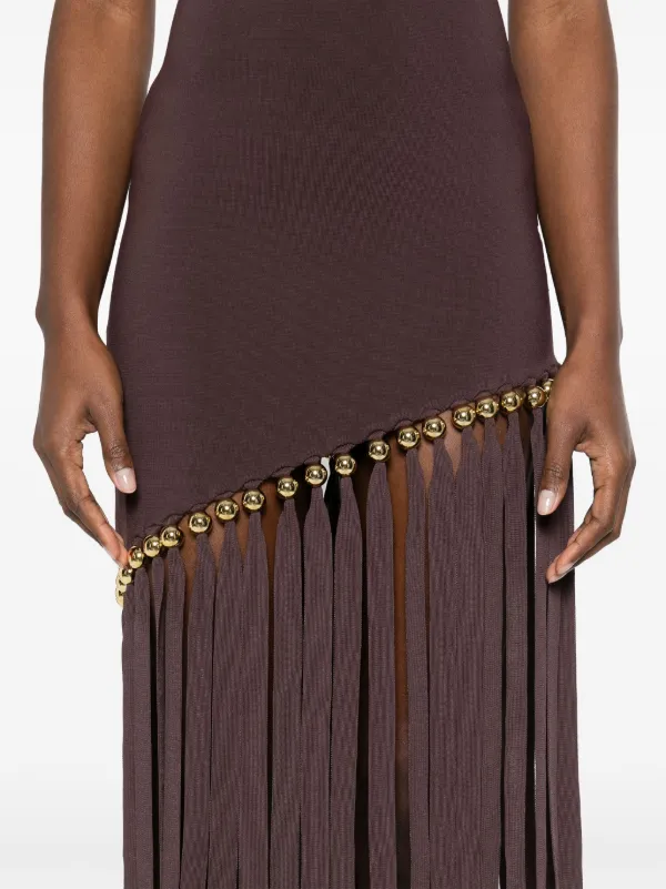 関税・送料込み!【国内発送】SANDRO Fringed Maxi ワンピース Fringed and beaded maxi dress brown For Women | Sandro Paris