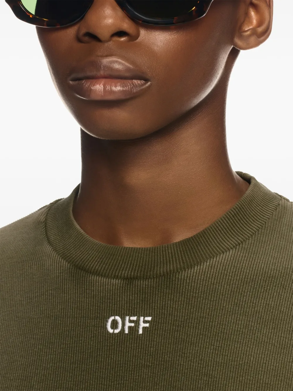Off-White Geribbeld T-shirt met geborduurd logo Groen