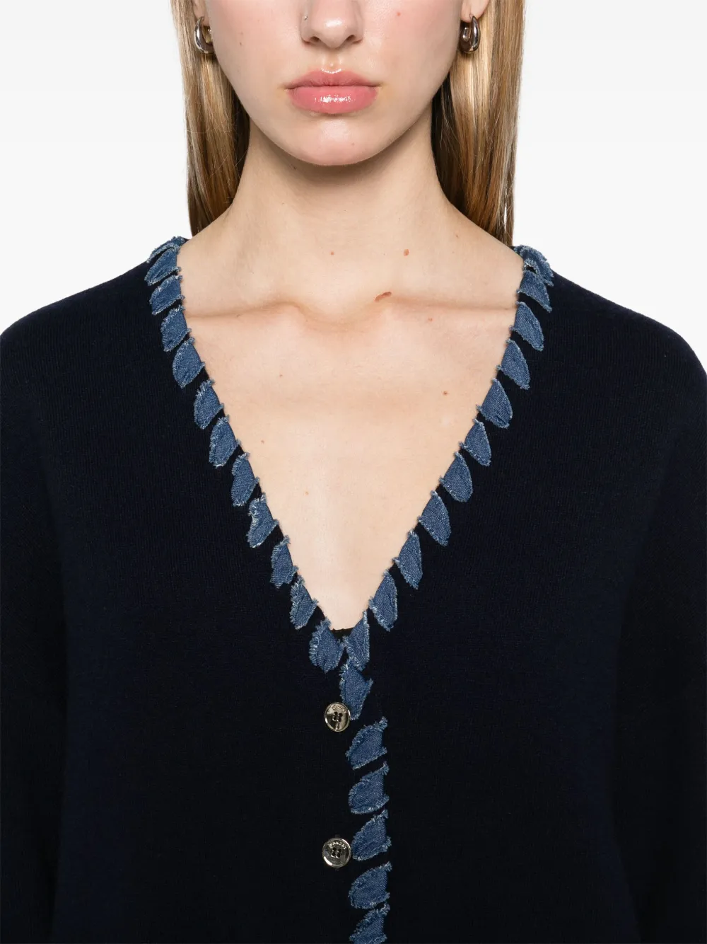 Shop Sandro Denim-trim Cardigan In Blue