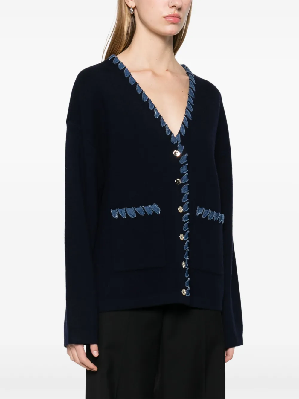 SANDRO DENIM-TRIM CARDIGAN