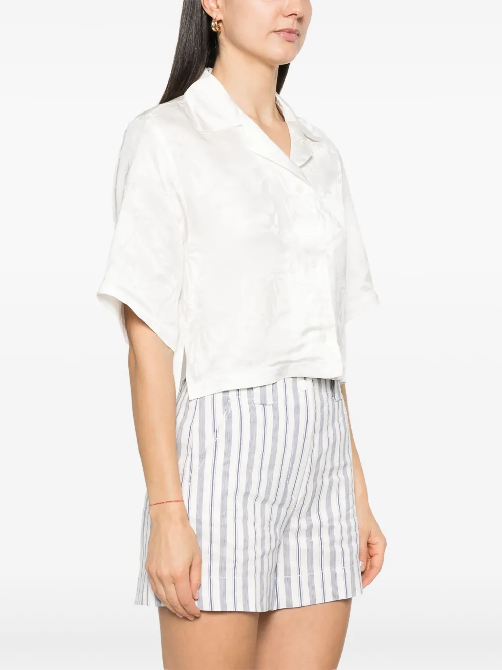 SANDRO Cropped blouse met bloemen jacquard Wit