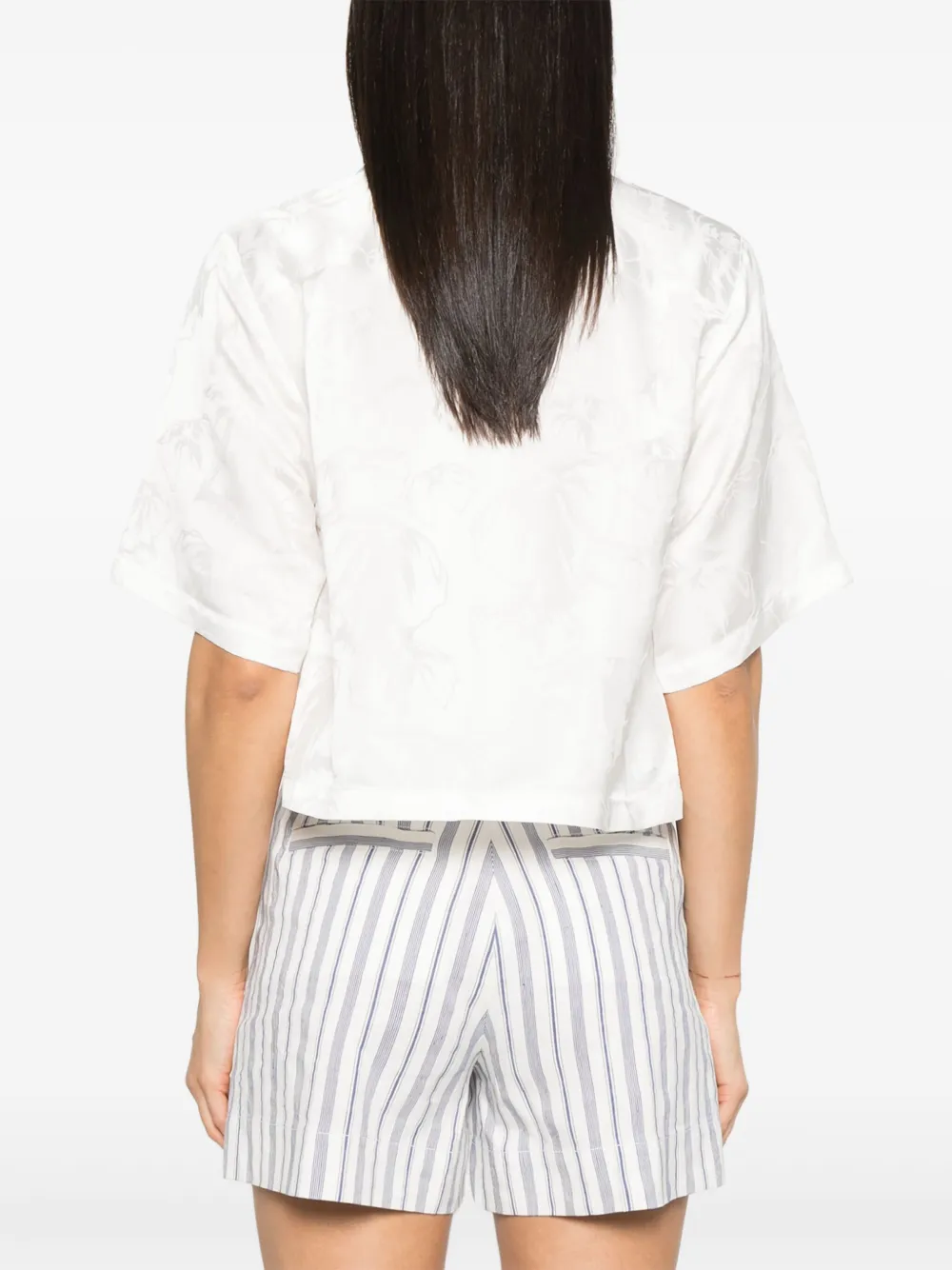 SANDRO Cropped blouse met bloemen jacquard Wit