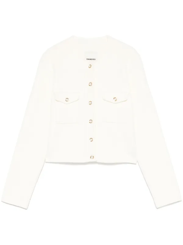 SANDRO リブニット カーディガン | ホワイト | FARFETCH JP SANDRO リブニット カーディガン | ホワイト | FARFETCH JP