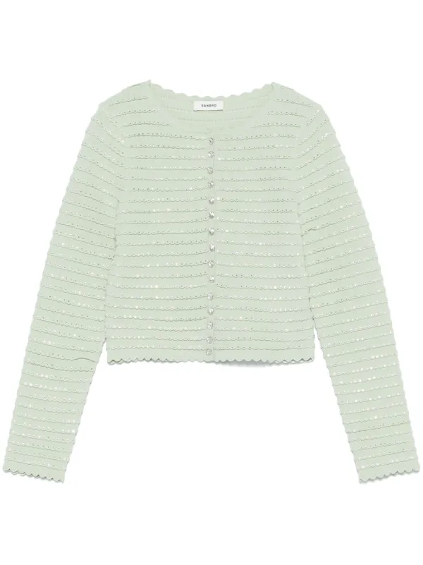 SANDRO 売れ筋商品|||サンドロ カーディガン アウター レディース Cardigans Green SANDRO ビジュートリム カーディガン | グリーン | FARFETCH JP