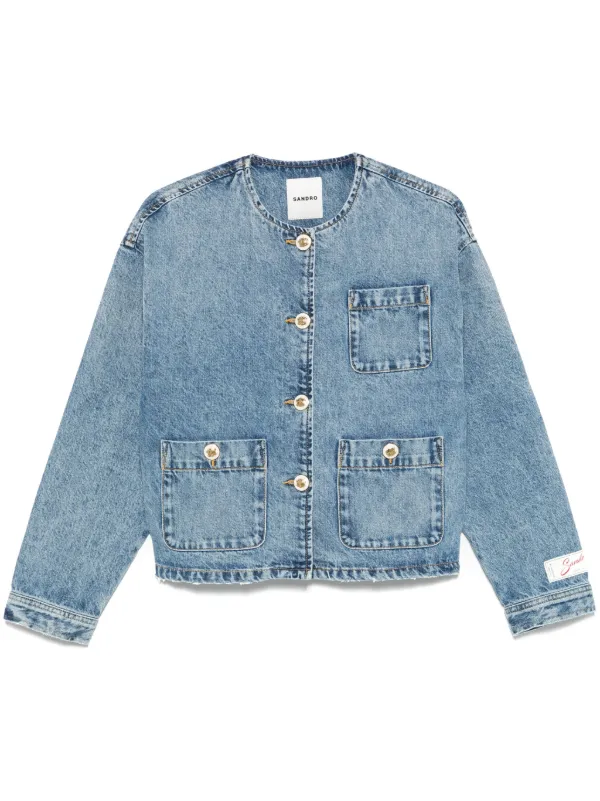 【sandro】BLUE×BEIGEチェック コンビ デニム ジャケット SANDRO Denim Jacket | Blue | FARFETCH