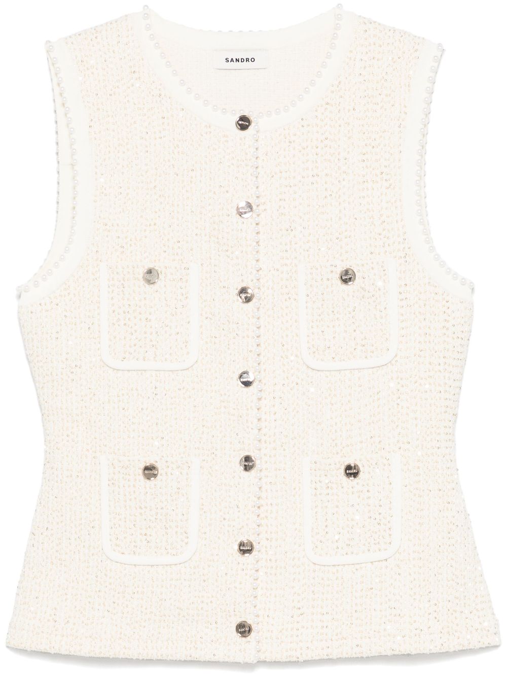 SANDRO Tweed gilet Beige