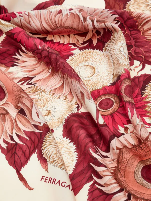 Ferragamo Sunflower Print Silk Scarf | Neutrals | FARFETCH