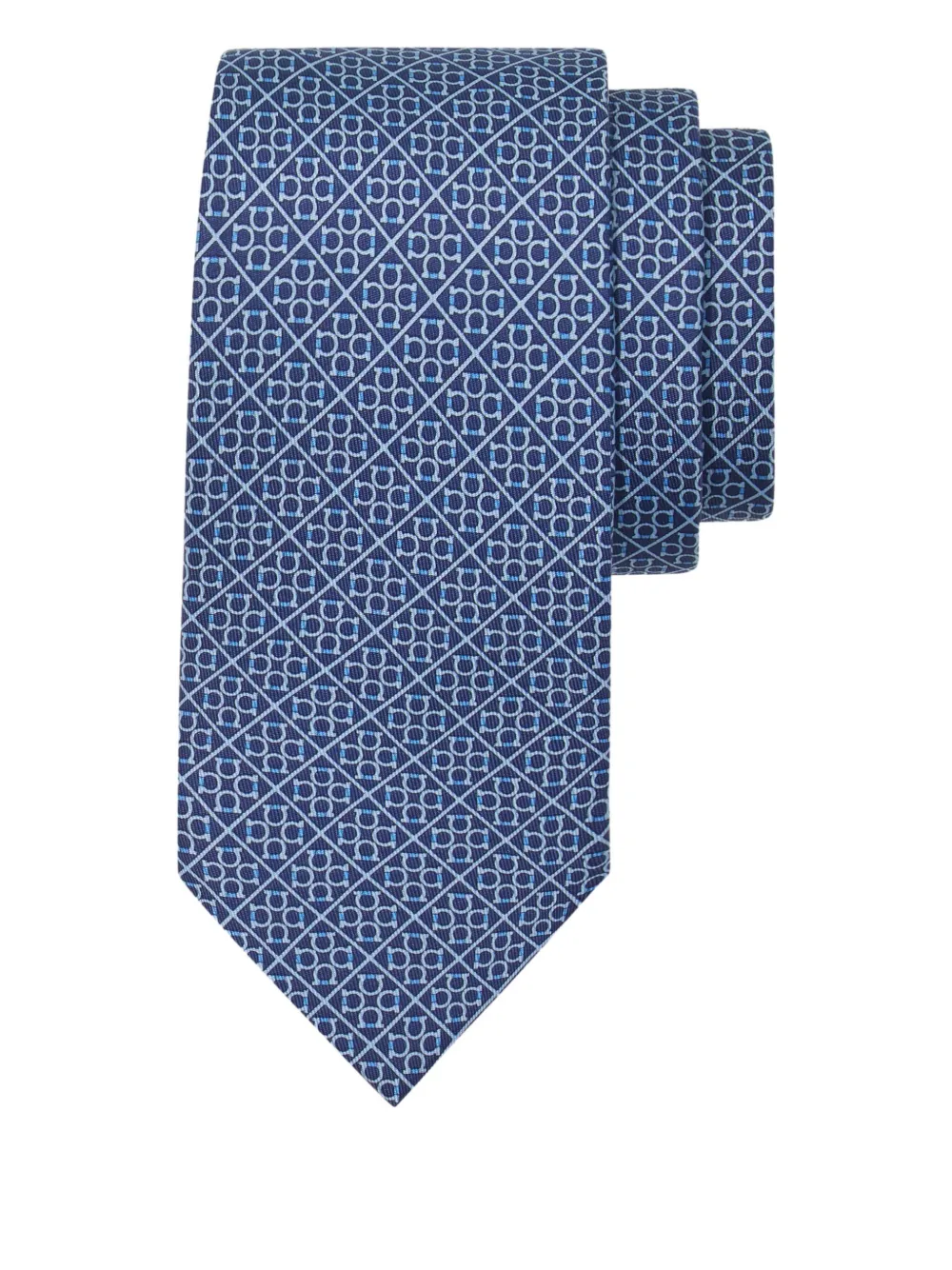 Ferragamo Zijden stropdas met Gancini-monogram - Blauw