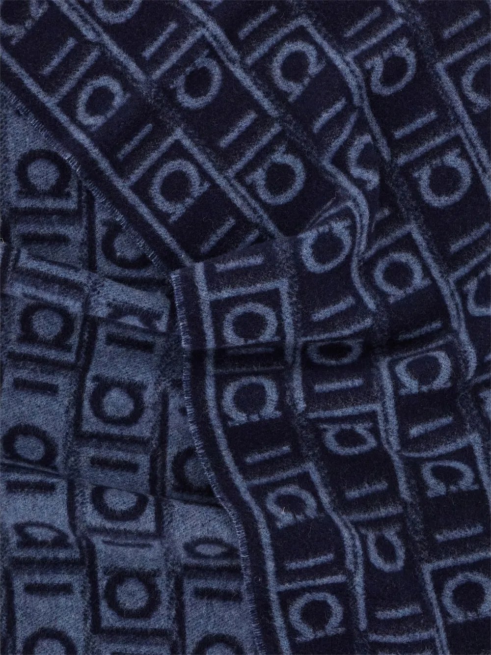 Ferragamo Monogram Fringed Scarf In Blue