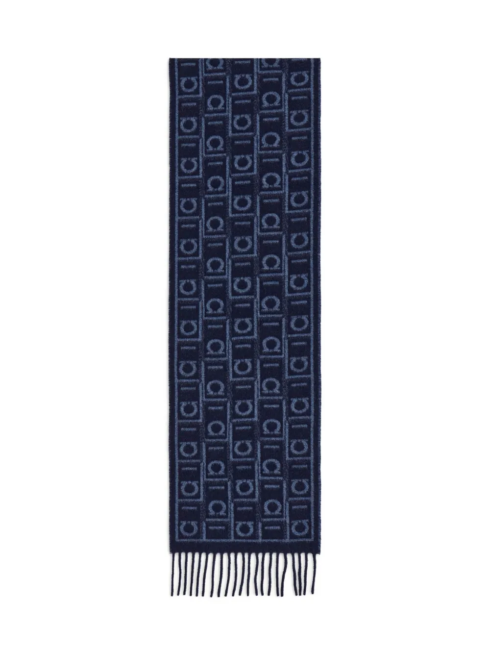 Ferragamo Monogram Fringed Scarf In Blue