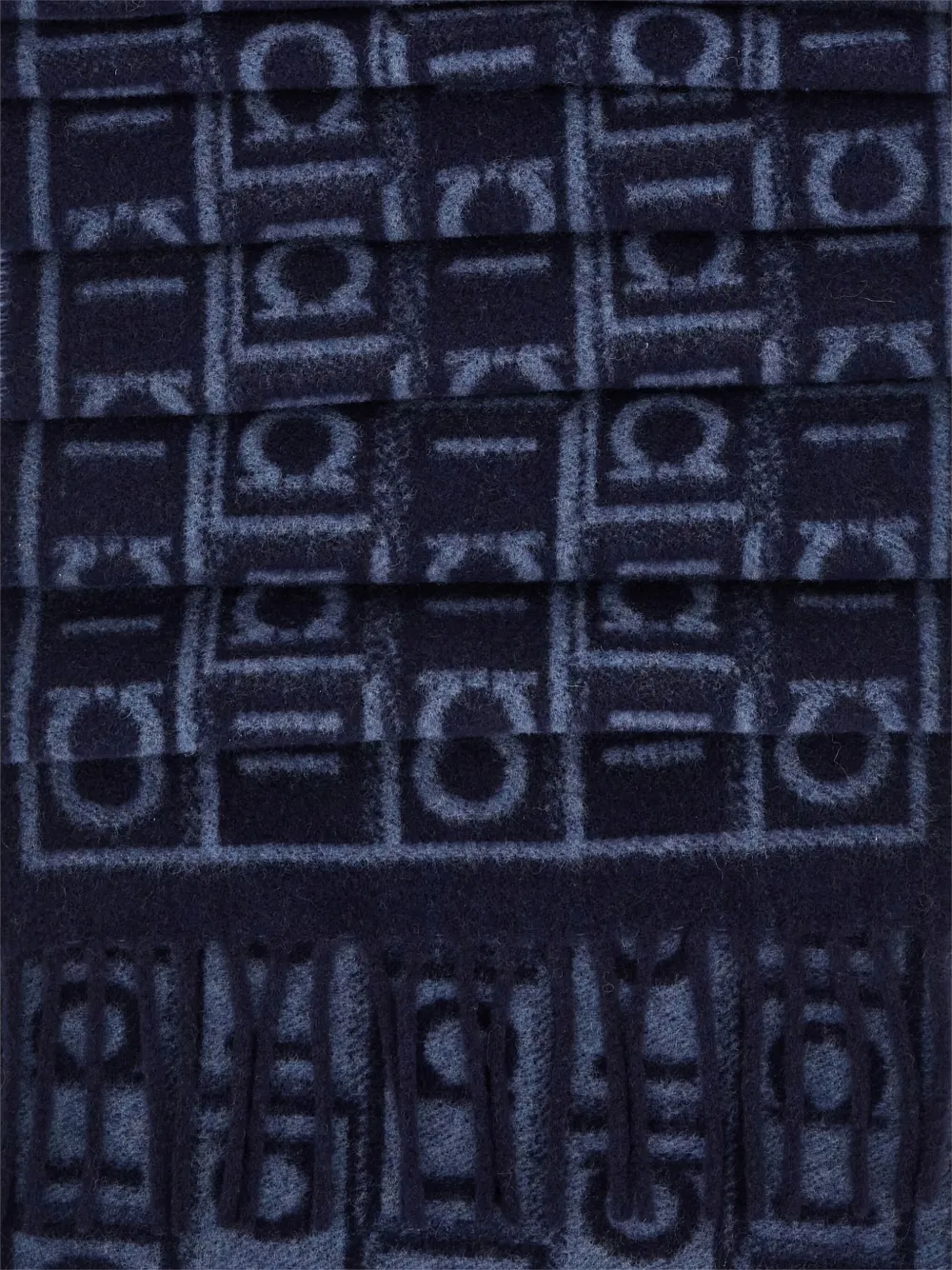 Ferragamo Monogram Fringed Scarf In Blue