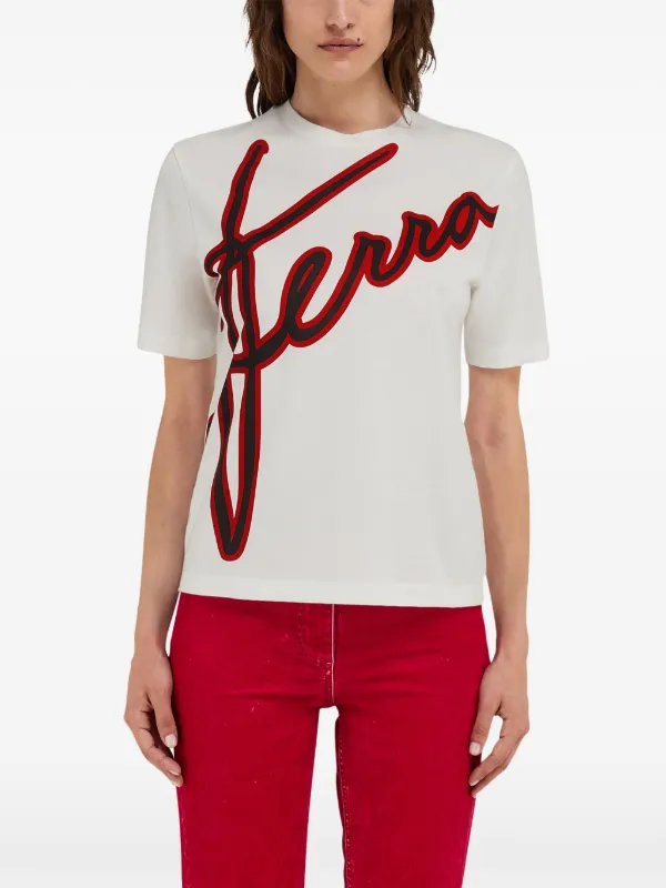 【関税込み】Ferragamo ホワイト プリントTシャツ Ferragamo logo-print short-sleeved T-shirt | White | FARFETCH