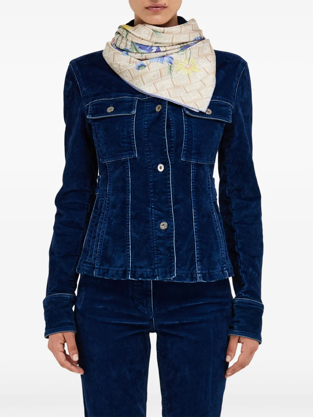 Ferragamo Zijden sjaal met boeketprint Blauw