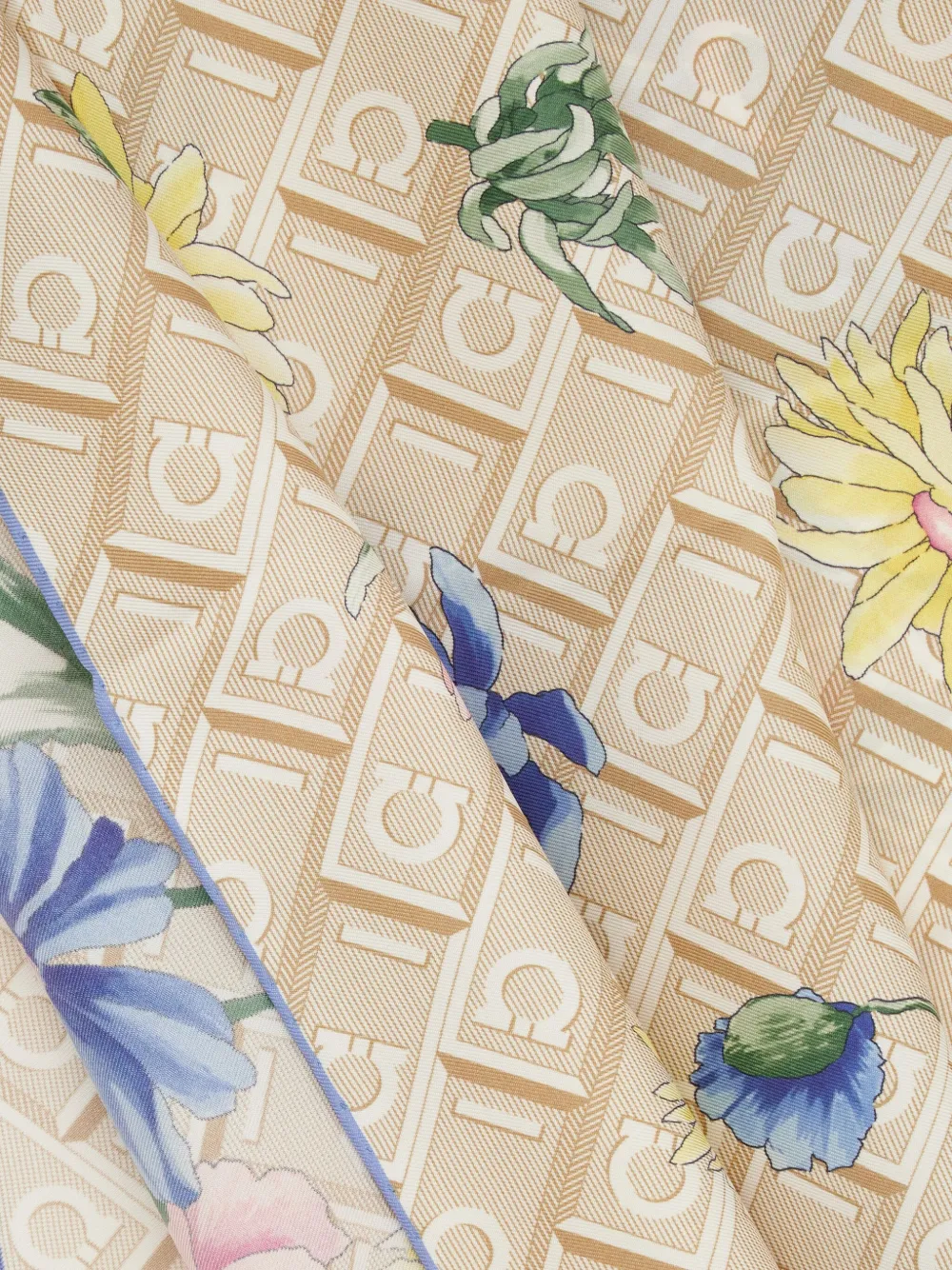 Ferragamo Zijden sjaal met boeketprint Blauw