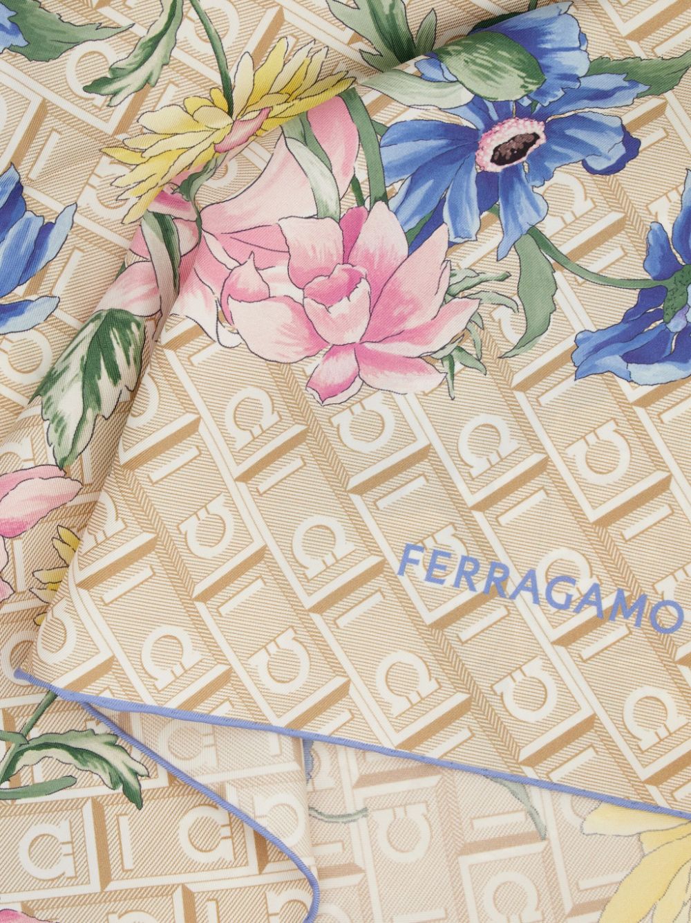 Ferragamo Bouquet print silk scarf - Blue