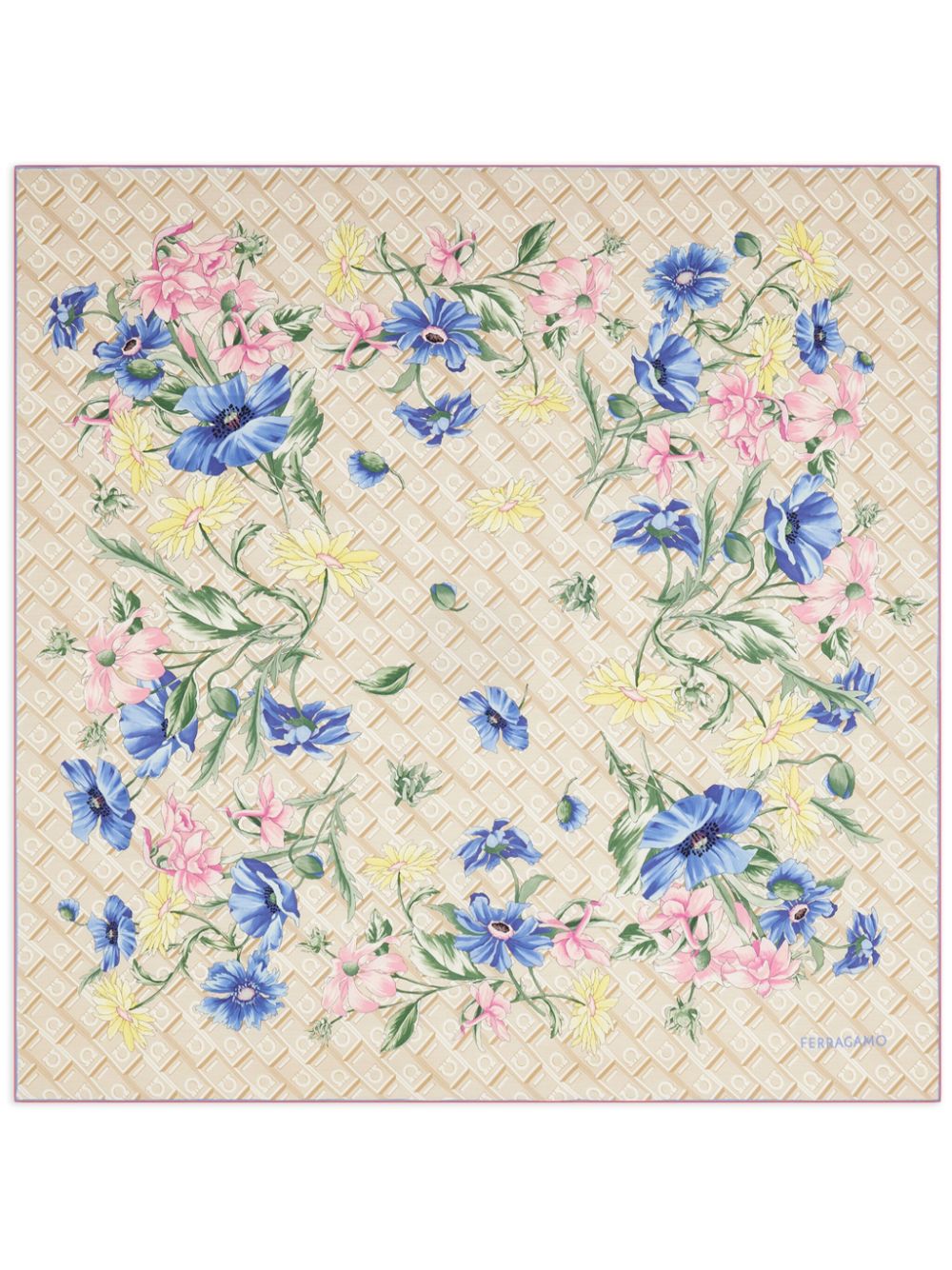 Ferragamo Bouquet print silk scarf - Blue