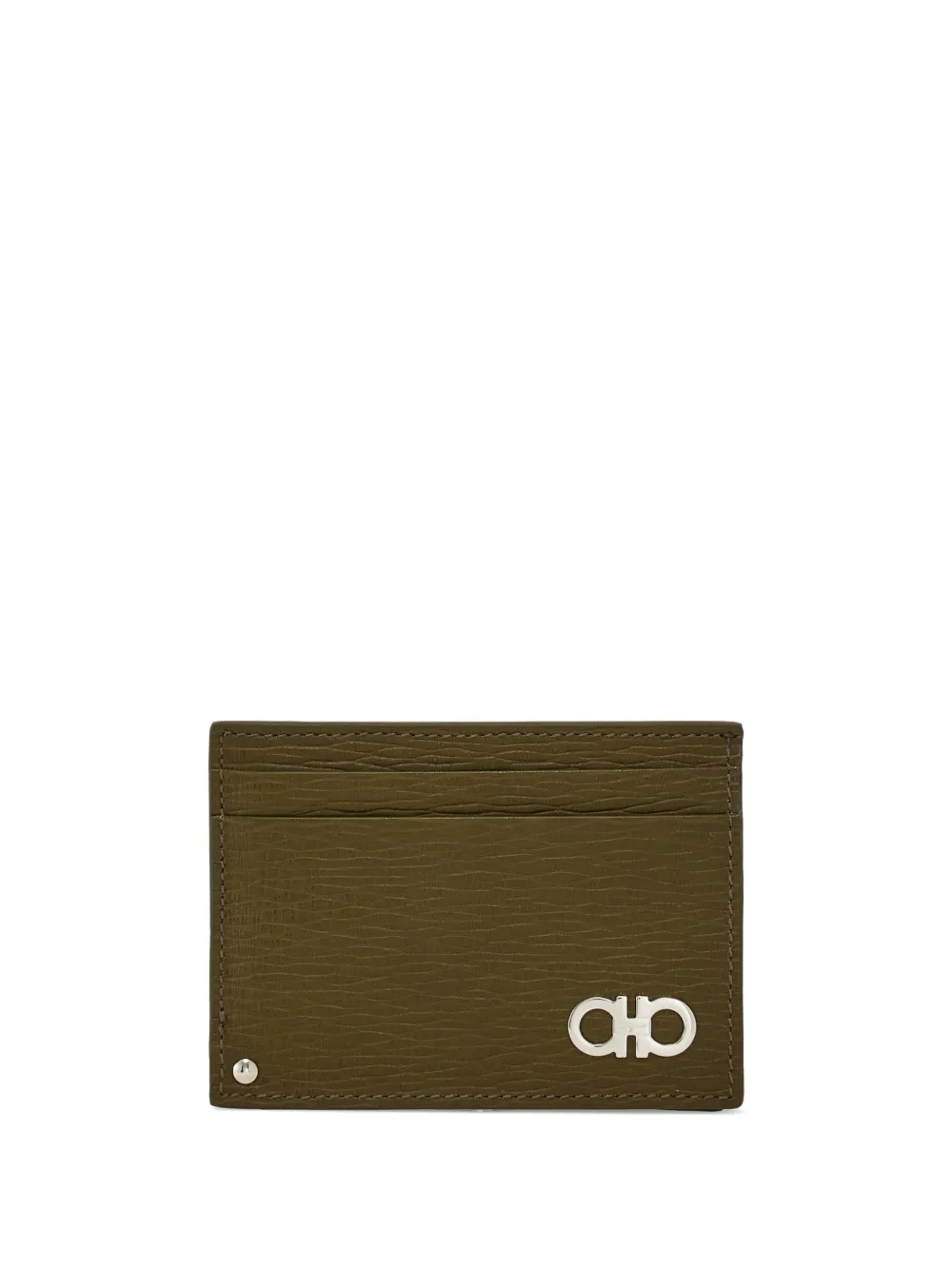 Ferragamo Gancini-plaque Leather Cardholder In Verde Oliva/testa Di Moro/caffè