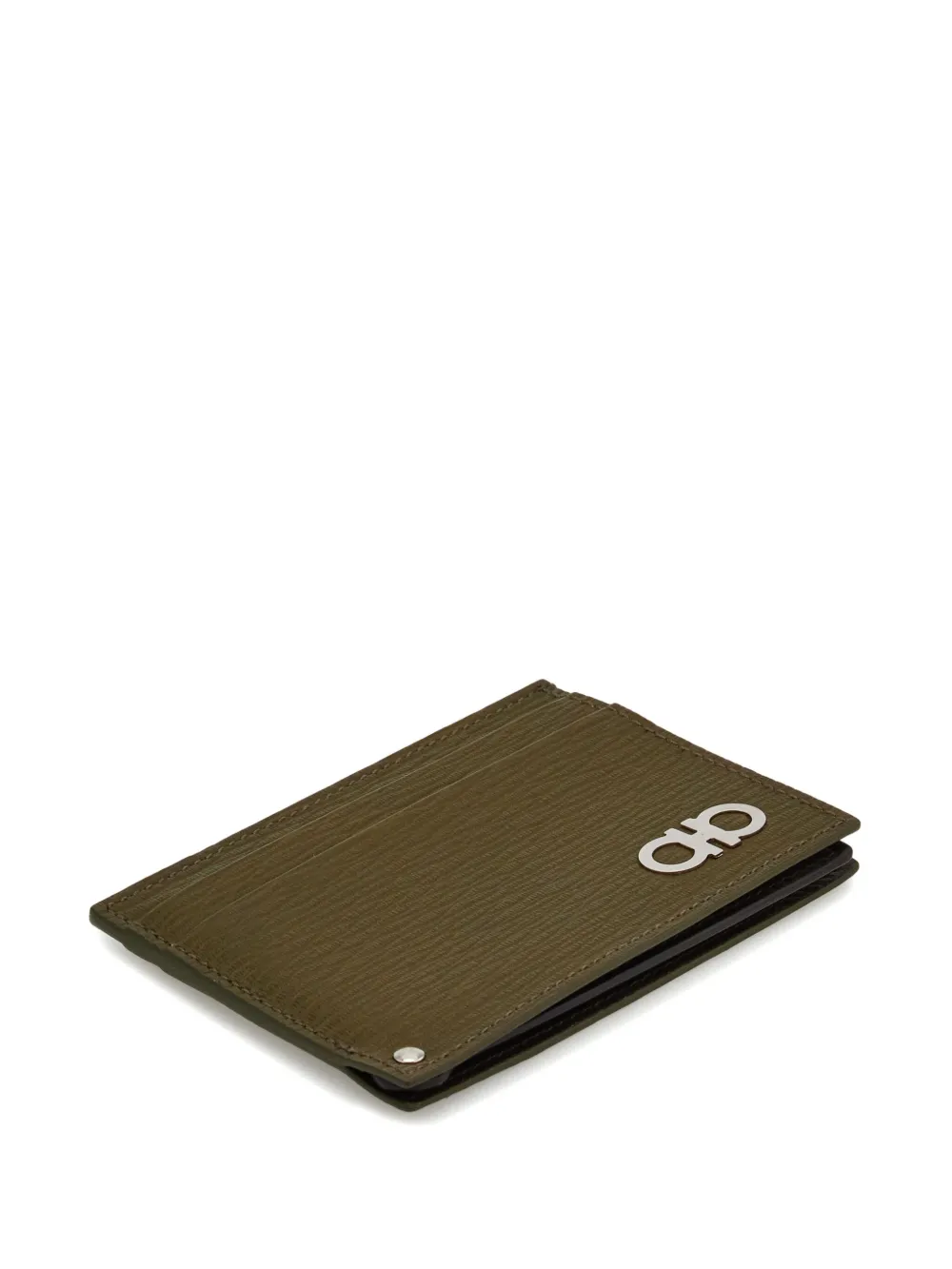 Ferragamo Gancini-plaque Leather Cardholder In Verde Oliva/testa Di Moro/caffè