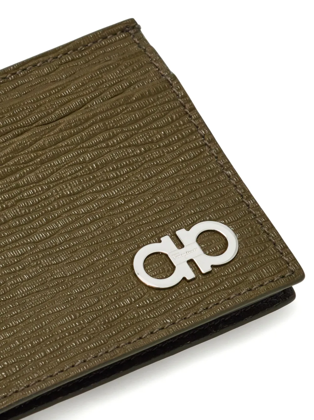 Ferragamo Gancini-plaque Leather Cardholder In Verde Oliva/testa Di Moro/caffè