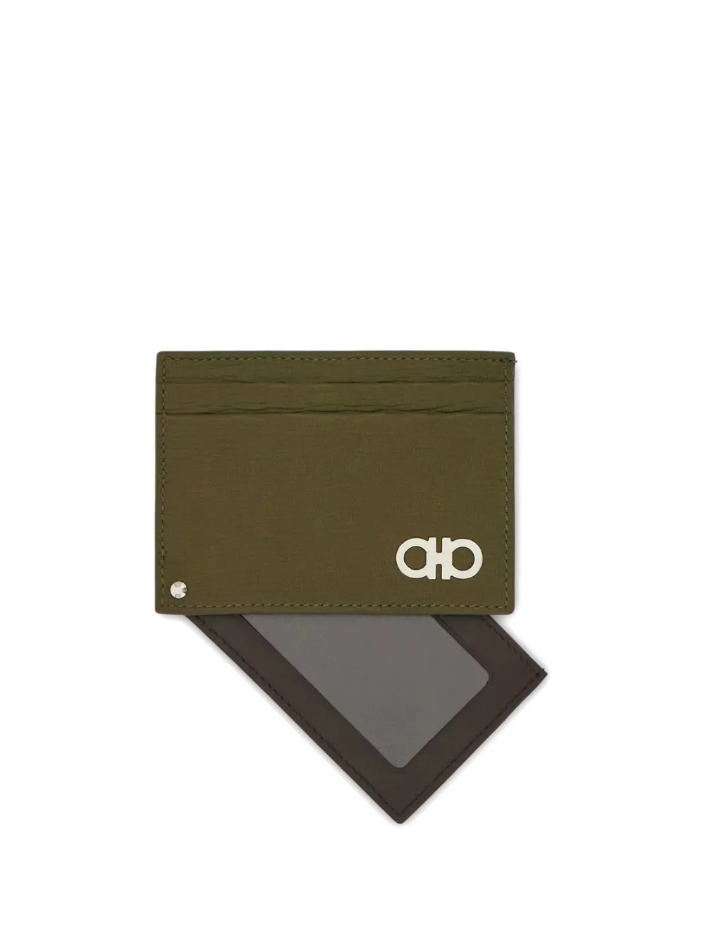 Ferragamo Gancini-plaque Leather Cardholder In Verde Oliva/testa Di Moro/caffè