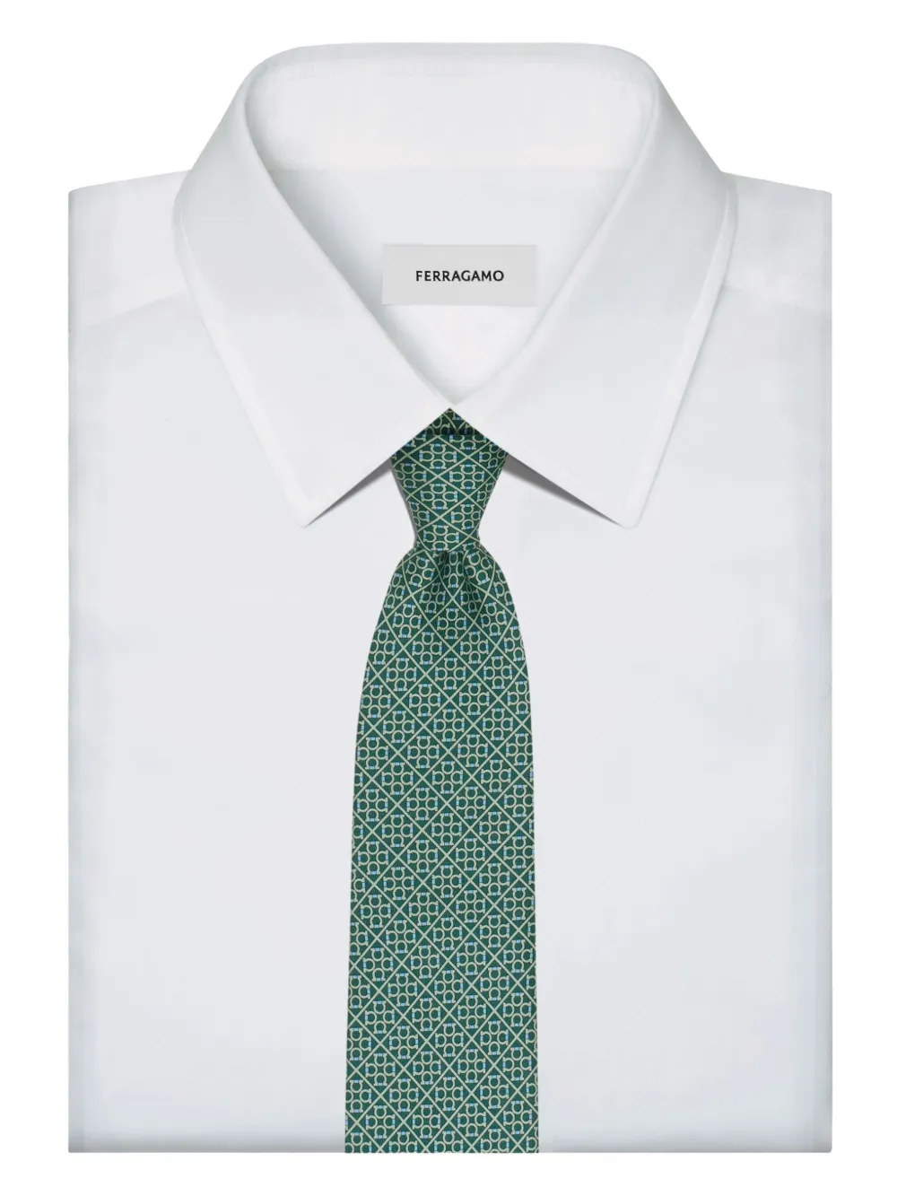 Ferragamo Stropdas met vierkante Gancini-print Groen