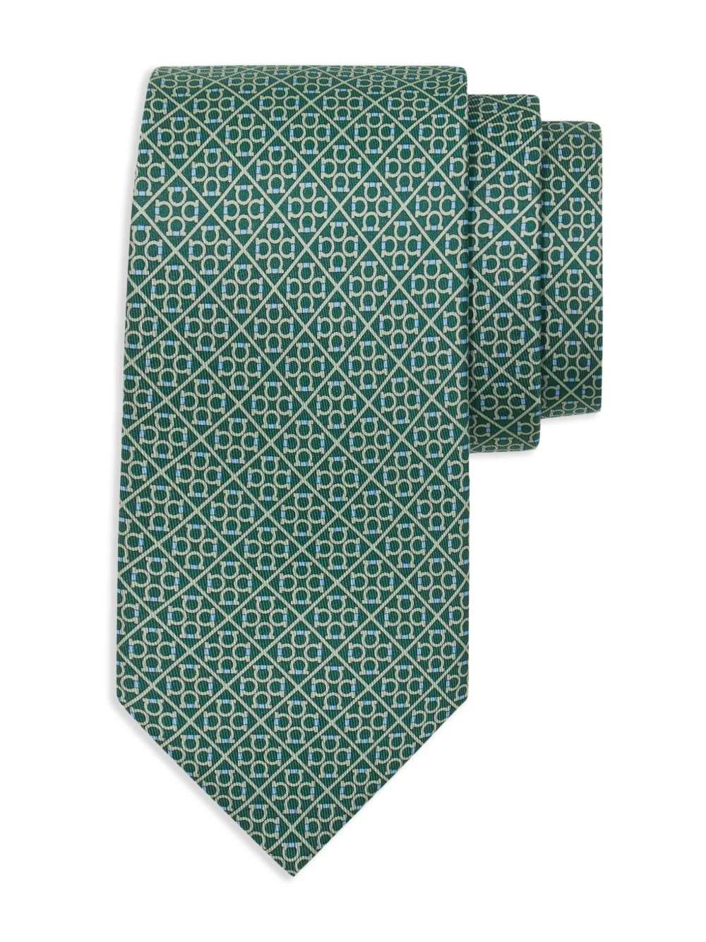 Ferragamo Stropdas met vierkante Gancini-print Groen