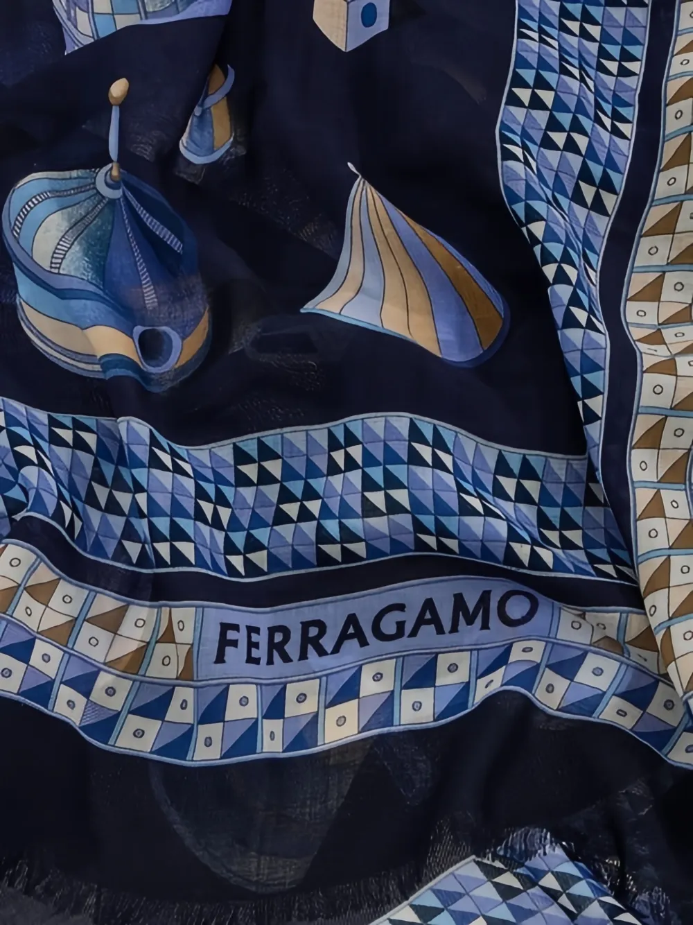 Ferragamo Kasjmier sjaal met geometrische print - Blauw