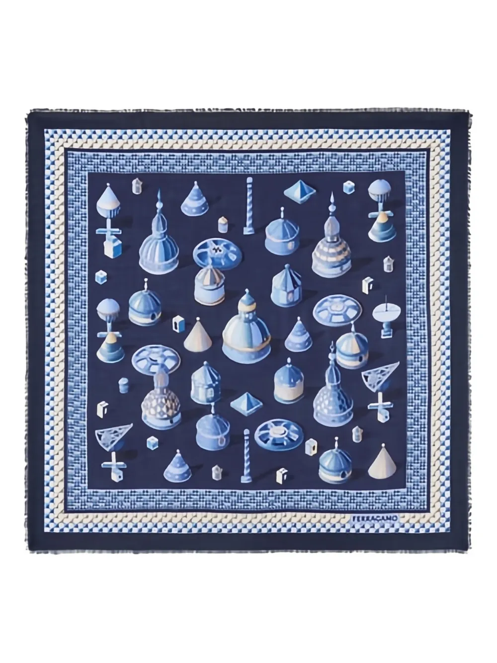 Ferragamo Geometrical Renaissance Print Cashmere Shawl In Blue