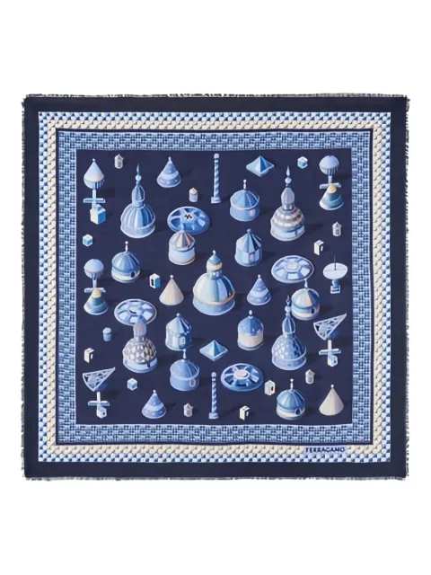 Ferragamo geometrical renaissance print-cashmere shawl
