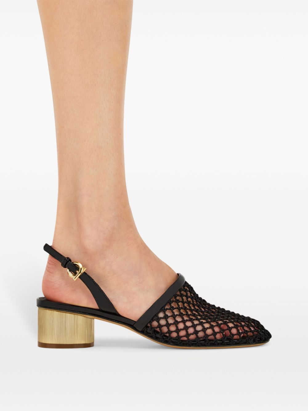 Ferragamo 40 mm mesh leren slingbacks Zwart