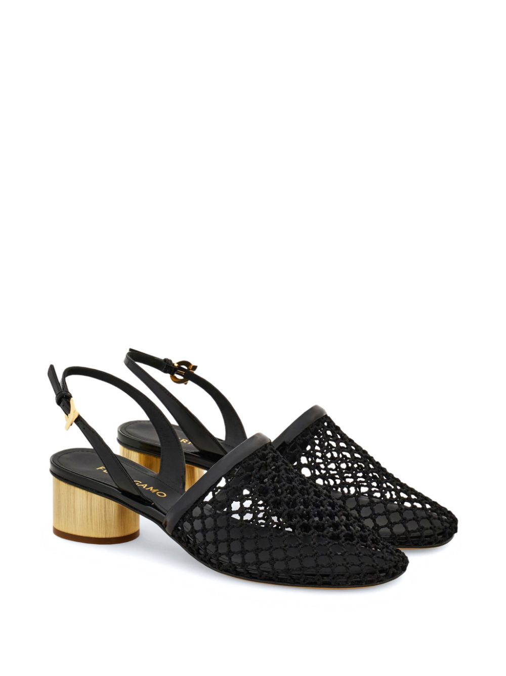 Ferragamo 40 mm mesh leren slingbacks - Zwart